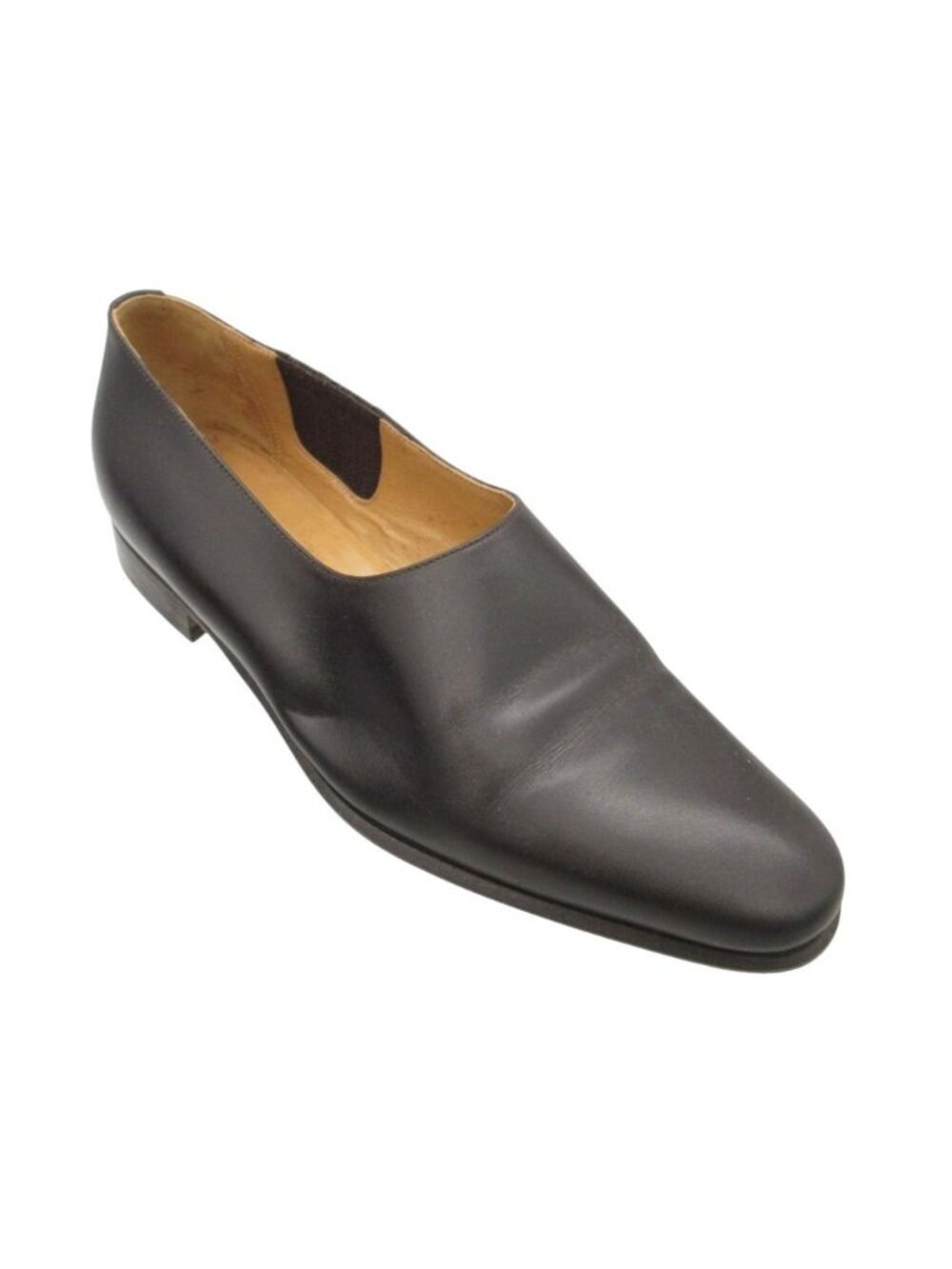 Hermes Loafers Slip-on Leather Flat Shoes Side Gore Moccasins Dark Brown